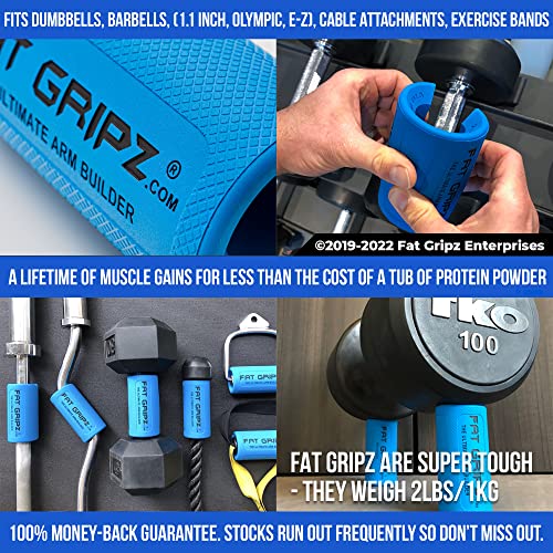 Fat Gripz Pro - La Forma mas Simple y comprobada de Obtener bíceps y antebrazos mas Grandes de Forma rápida (diámetro Externo de 5,7cm) (Utilizado por Muchos Jugadores de la NFL) (Azul/Negro)