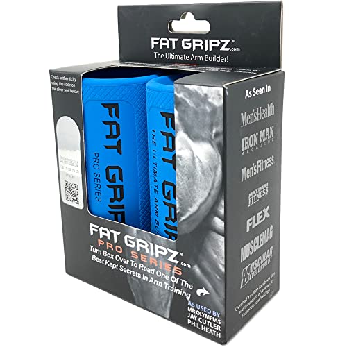 Fat Gripz Pro - La Forma mas Simple y comprobada de Obtener bíceps y antebrazos mas Grandes de Forma rápida (diámetro Externo de 5,7cm) (Utilizado por Muchos Jugadores de la NFL) (Azul/Negro)