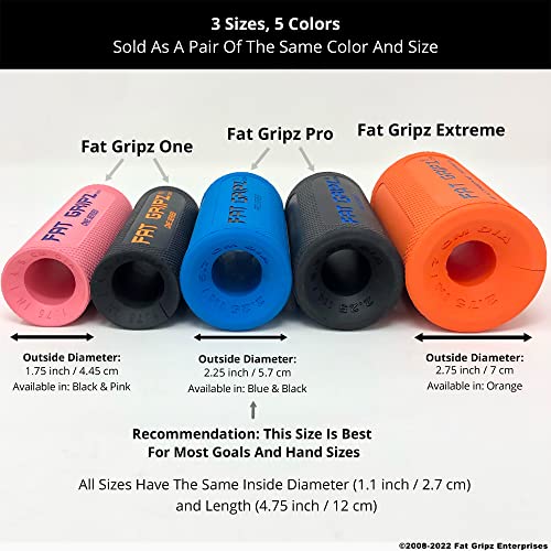 Fat Gripz Pro - La Forma mas Simple y comprobada de Obtener bíceps y antebrazos mas Grandes de Forma rápida (diámetro Externo de 5,7cm) (Utilizado por Muchos Jugadores de la NFL) (Azul/Negro)