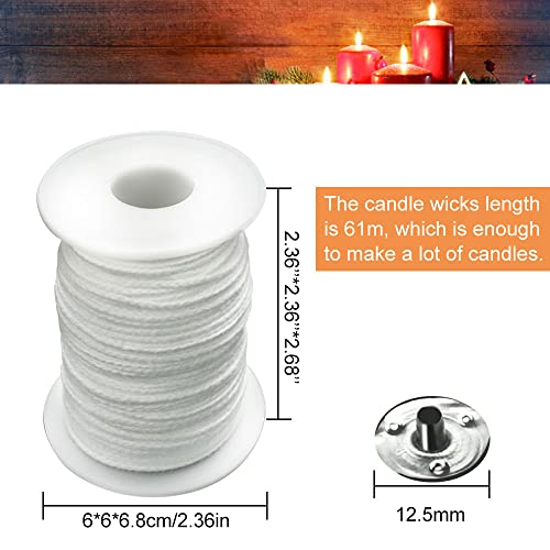 Favengo Rollo de Mecha de Algodon para Velas 61m Mechas para Velas Caseras Pabilo de Vela Cuerda de Algodon para Velas Ecológicas Velas de Soja/Aceite Velas Aromatizadas + 100 Portamechas para Velas