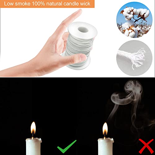 Favengo Rollo de Mecha de Algodon para Velas 61m Mechas para Velas Caseras Pabilo de Vela Cuerda de Algodon para Velas Ecológicas Velas de Soja/Aceite Velas Aromatizadas + 100 Portamechas para Velas