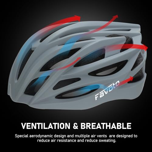 Favoto Casco de Bicicleta Ajustable, Casco de Ciclismo con Forro para Hombre Mujer Adultos, Casco de MTB Carretera Montaña Certificado CE TUV, 54-62cm Gris