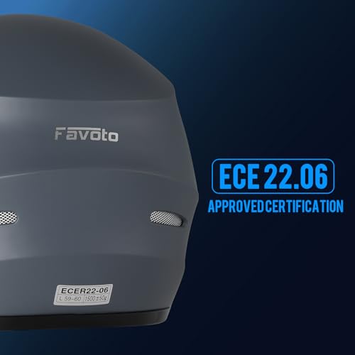 Favoto Casco Integral para Moto, Casco de Motocicleta Transpirable para Mujer Hombre Adultos, Protección de Seguridad, Certificado ECE, 59-60 cm, Gris