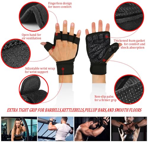 Favuit Guantes de fitness con soporte para la muñeca, guantes de entrenamiento para hombre y mujer, guantes deportivos para levantamiento de pesas sin dedos, guantes de entrenamiento para deportes de