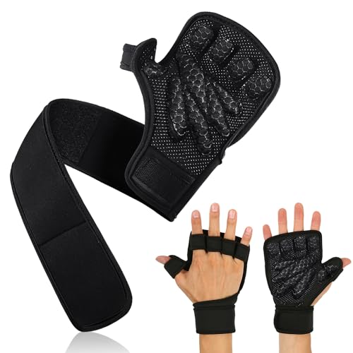 Favuit Guantes de fitness con soporte para la muñeca, guantes de entrenamiento para hombre y mujer, guantes deportivos para levantamiento de pesas sin dedos, guantes de entrenamiento para deportes de