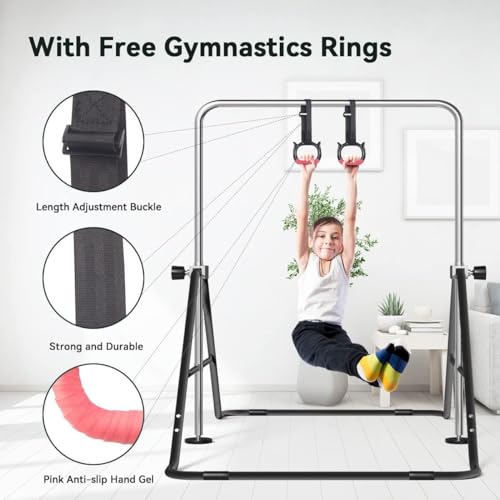 FBSPORT Barra de Gimnasia, Barra Horizontal Plegable, Equipo de Gimnasia para Entrenamiento en casa, Barra de Entrenamiento de Gimnasia expandible Junior con Altura Ajustable para niñas y niños