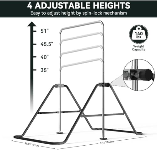 FBSPORT Barra de Gimnasia, Barra Horizontal Plegable, Equipo de Gimnasia para Entrenamiento en casa, Barra de Entrenamiento de Gimnasia expandible Junior con Altura Ajustable para niñas y niños