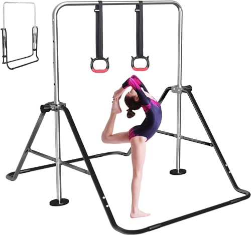 FBSPORT Barra de Gimnasia, Barra Horizontal Plegable, Equipo de Gimnasia para Entrenamiento en casa, Barra de Entrenamiento de Gimnasia expandible Junior con Altura Ajustable para niñas y niños