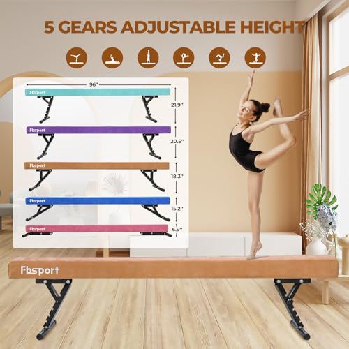 FBSPORT Barra Equilibrio Gimnasia artistica Ajustable 244cm,5 Alturas Ajustables viga de Piso Alto y bajo Alta Estabilidad Equipos de Entrenamiento de práctica de Gimnasio para niños/Adultos