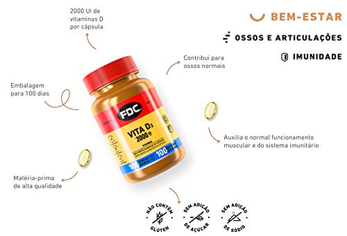 FDC Vitamina D3 2000UI para Fortalecer los Huesos y Músculos, 100 Cápsulas