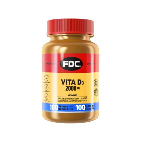 FDC Vitamina D3 2000UI para Fortalecer los Huesos y Músculos, 100 Cápsulas