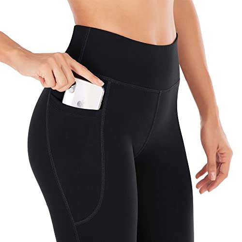 FDEETY Pantalones de Yoga con Corte de Bota, Pantalones Acampanados de Entrenamiento elásticos de Cintura Alta, Pantalones atléticos con Bolsillos para Control de Barriga (L)