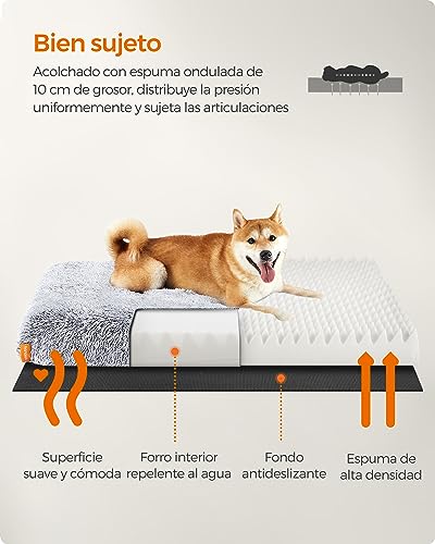 Feandre Cama para Perros, Alfombra Ortopédica para Perros, Acolchado de Espuma Ondulada, Funda Lavable Extraíble, Tamaño XL para Perros Medianos y Grandes, 110 x 73 x 10 cm, Gris Ombré PGW213G01