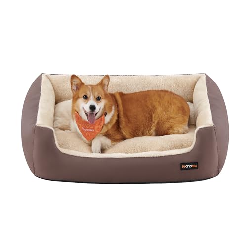 Feandrea Cama para Perros, Sofá Cama para Mascotas, Alfombra Extraíble y Reversible, Bordes Elevados, Base Antideslizante, Talla L, 85 x 65 x 21 cm, Marrón Café y Beige Arena PGW04Z