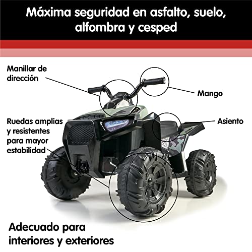 FEBER - Quad Boxer- Vehículo eléctrico a batería de 12V, con marchas adelante, atrás y freno, hasta 5 km/h, cargador incluido, 45 min de juego,de 3 a 5 años, verde,Famosa(FEN03000)Versión actual