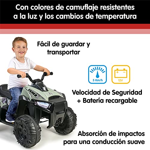 FEBER - Quad Boxer- Vehículo eléctrico a batería de 12V, con marchas adelante, atrás y freno, hasta 5 km/h, cargador incluido, 45 min de juego,de 3 a 5 años, verde,Famosa(FEN03000)Versión actual