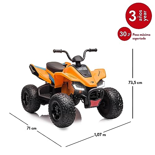 FEBER - Quad McLaren MCL 35 Liveries JL212, vehículo Infantil a batería de 12V con Luces LED, Modelo Original, Velocidad 3 a 6 km/h, Estable y Seguro, niños y niñas +3 años, Famosa (FEN11000)