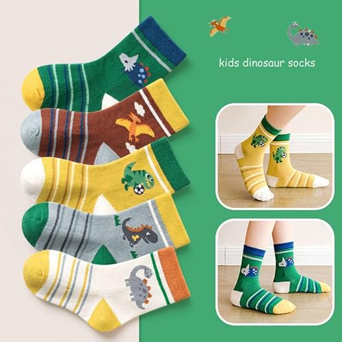 FedMois Calcetines Algodón Invierno de Niño y Niña Pack de 10, león & dinosaurios, Talla 23-26