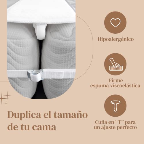 FeelAtHome Cuña de Unir Colchones - 20 cm - Puente de Cama Convertidor de Cama Individual a Cama de Matrimonio – Conector de Colchón y Correa de Sujeción para una Cómoda Cama de Invitados