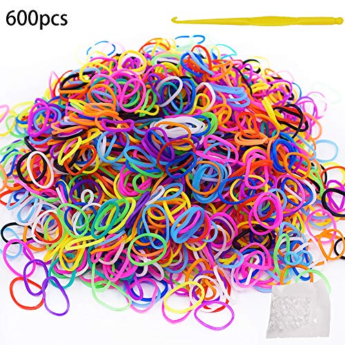 Feelava Pulseras elásticas 600 Multicolor Loom Cintas y 480 Conectores de Clip S para Kit de Recarga de Fabricación de Pulseras de Bricolaje Regalo Cumpleaños Niños