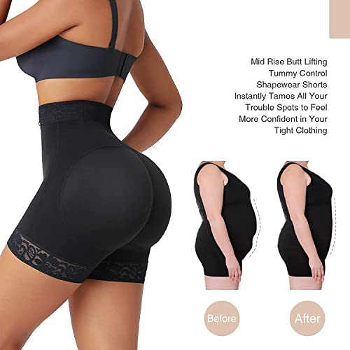 FeelinGirl Bragas Moldeadoras Mujer Braguitas de Cintura Delgadas Fajas Moldeadoras Pantalones Cortos con Cremallera para Levanta Cadera y Encoge Cintura Negro XL