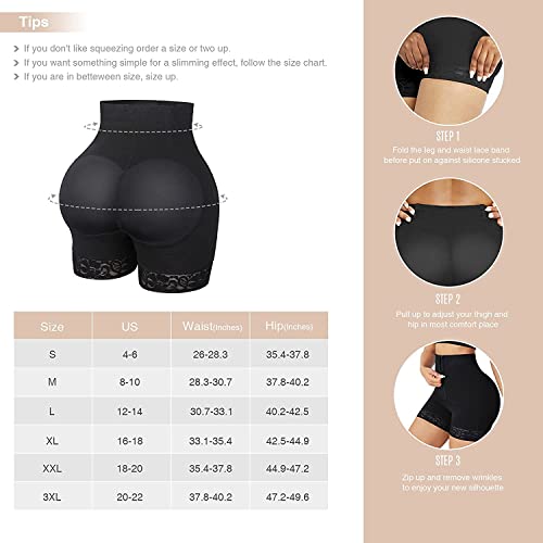 FeelinGirl Bragas Moldeadoras Mujer Braguitas de Cintura Delgadas Fajas Moldeadoras Pantalones Cortos con Cremallera para Levanta Cadera y Encoge Cintura Negro XL