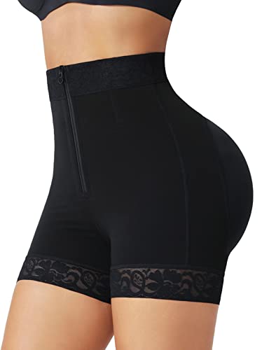 FeelinGirl Bragas Moldeadoras Mujer Braguitas de Cintura Delgadas Fajas Moldeadoras Pantalones Cortos con Cremallera para Levanta Cadera y Encoge Cintura Negro XL