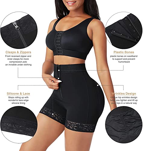 FeelinGirl Bragas Moldeadoras Mujer Braguitas de Cintura Delgadas Fajas Moldeadoras Pantalones Cortos con Cremallera para Levanta Cadera y Encoge Cintura Negro XL