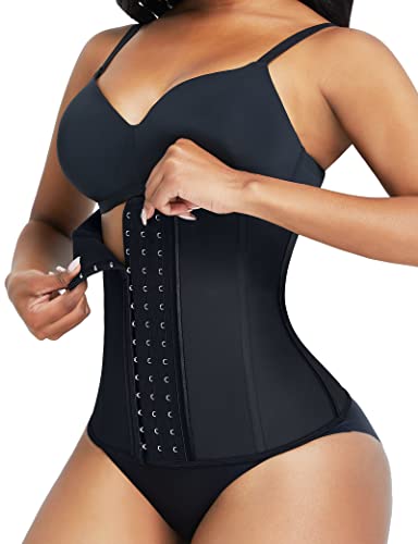 FeelinGirl Faja para Gimnasio Látex Corsé de Entrenamiento Faja Lumbar de Transpirable 9 Aceros Deshuesados para Mujer Fitness y Ejercicio con Ganchos Negro M