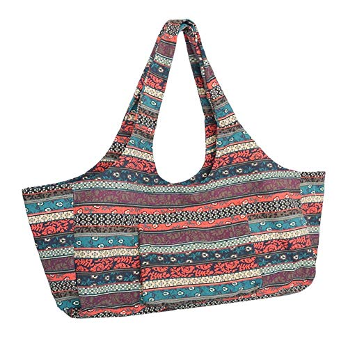 FeelshopMSS Bolsa de yoga de lona con estampado étnico bohemio de gran capacidad, bolsa para esterilla de yoga, bolsa para esterilla de yoga con bolsillo lateral, bolsa de yoga sobre el hombro, todo