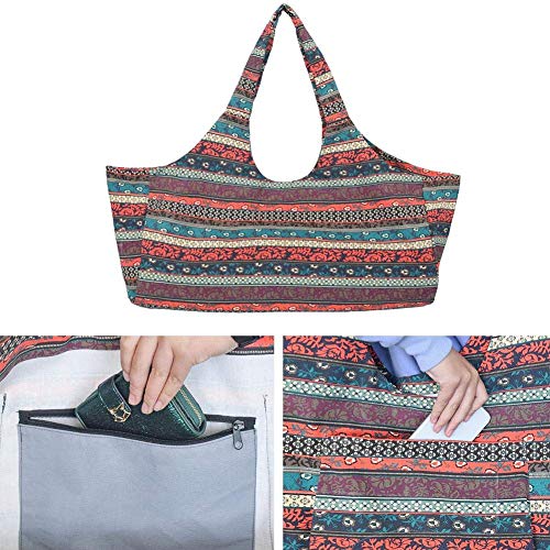 FeelshopMSS Bolsa de yoga de lona con estampado étnico bohemio de gran capacidad, bolsa para esterilla de yoga, bolsa para esterilla de yoga con bolsillo lateral, bolsa de yoga sobre el hombro, todo