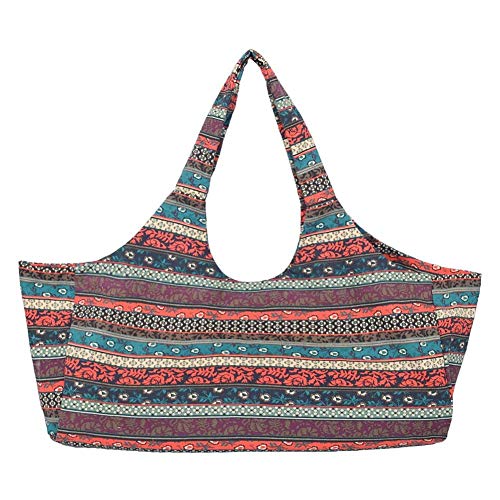 FeelshopMSS Bolsa de yoga de lona con estampado étnico bohemio de gran capacidad, bolsa para esterilla de yoga, bolsa para esterilla de yoga con bolsillo lateral, bolsa de yoga sobre el hombro, todo