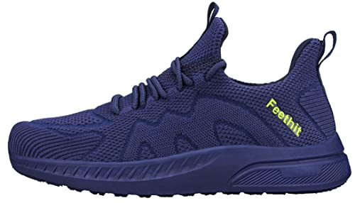 Feethit Zapatillas de Deporte Transpirables Hombre Correr Caminar Bambas Gimnasio Fitness Atlético Tenis Trabajo Ligeros, Azul Oscuro 42 EU