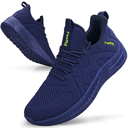 Feethit Zapatillas de Deporte Transpirables Hombre Correr Caminar Bambas Gimnasio Fitness Atlético Tenis Trabajo Ligeros, Azul Oscuro 42 EU