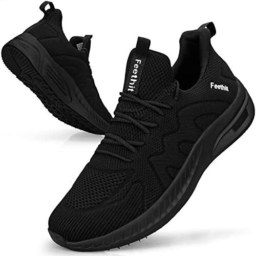 Feethit Zapatillas de Deporte Zapatillas Running Correr Jogging Caminar Bambas Gimnasio Fitness Atlético Tenis Trabajo Sneakers Ligeros Transpirables Zapatillas Hombre Negro 41 EU