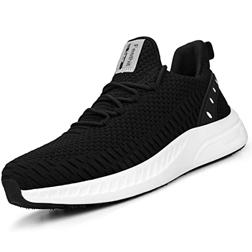 Feethit Zapatillas de Running para Hombre Transpirables Running Zapatos para Correr Gimnasio Deportives Transpirables Seguridad Atlético Trekking Blanco Negro 44