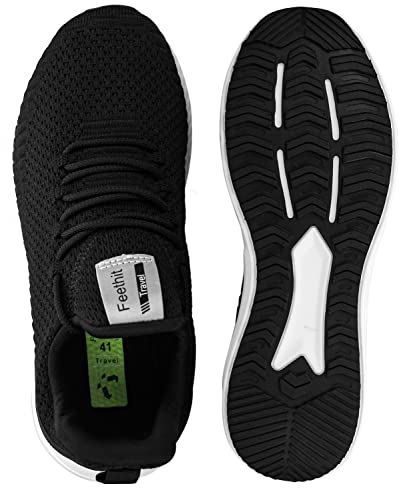 Feethit Zapatillas de Running para Hombre Transpirables Running Zapatos para Correr Gimnasio Deportives Transpirables Seguridad Atlético Trekking Blanco Negro 44