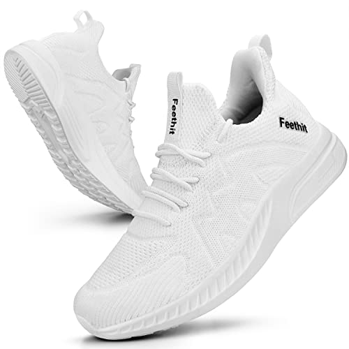 Feethit Zapatillas Deportivas de Mujer Transpirables Zapatos de Ligero Running Fitness Zapatillas de para Correr Blanco 37