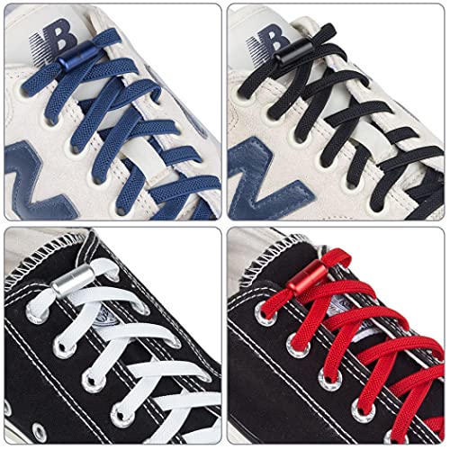 Feibmir 6 Pares de Cordones Elásticos Sin Lazo, Universales Para Niños Y Adultos, Planos Sin Cordones Para Correr Con Cerradura de Metal (Blanco, Negro, Rojo, Marino)