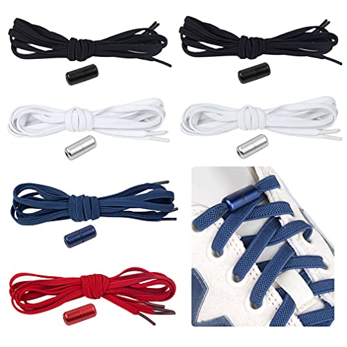 Feibmir 6 Pares de Cordones Elásticos Sin Lazo, Universales Para Niños Y Adultos, Planos Sin Cordones Para Correr Con Cerradura de Metal (Blanco, Negro, Rojo, Marino)