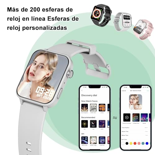 FeipuQu Smartwatch Hombre Mujer, Haga y Responder Llamadas con Asistente de Voz, Oxímetro (SpO2), Monitor de Sueño, Pantalla 1,85 Pulgada Smartwatch Compatible con Teléfonos Android e iOS (2 Correas)