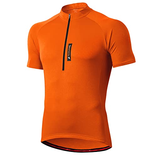 feiXIANG Maillot Ciclismo Hombre,Camiseta Manga Corta Bicicleta Verano de Ciclistas Cycling, Naranja, M