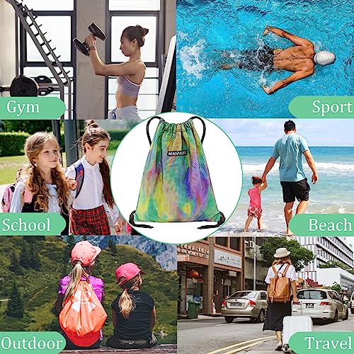 FenFang Mochilas de Cuerdas Pequeña, Bolso Mochila Deportiva Casual, Bolsas de Cuerdas Gimnasio Mujer Hombre, Saco Playa Talega Deporte Escolares con Cordón Gymsack Bolsillo Niños Niñas (Verde)