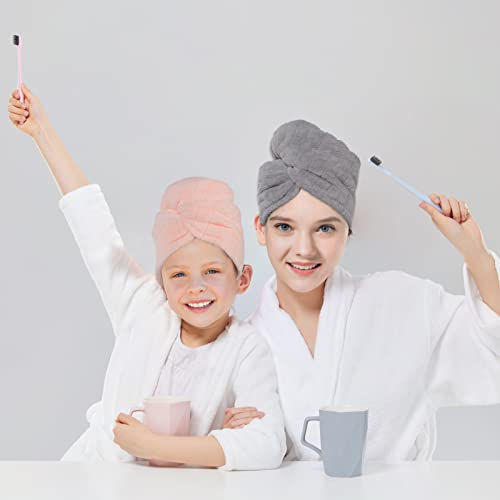 Fenfang Toalla Microfibra Pelo, Turbante Toalla de Pelo de Secado Rápido con Botones, Toalla Cabeza Mujer para Secar el Pelo Rizado Largo Grueso, 2 PCS Toallas para el Cabello Hair Towel Absorbente