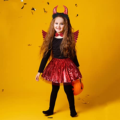 Fennoral 5 pz Juego disfraz diablo disfraz hada para niños disfraz diablo para niñas diadema cuernos diablo pajarita alas cola tutús para disfraz Halloween regalo fiesta cosplay imitación