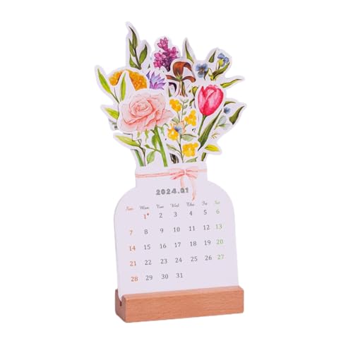 FENOHREFE Calendario de escritorio 2024 Bloomy Flowers, adorno de mesa, recordatorio mensual para planificación y decoración de oficina