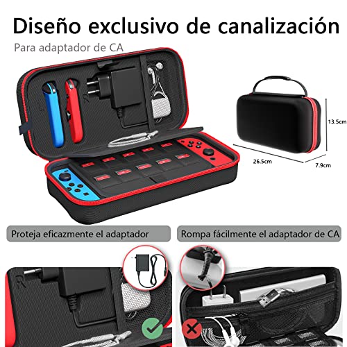 Fenolical Funda Compatible con Nintendo Switch y Switch OLED, Estuche Dura, Carcasa Rígida de Viaje para Consola, Adaptador AC, Joy-con, 20 Cartuchos de Juegos y Accesorio etc