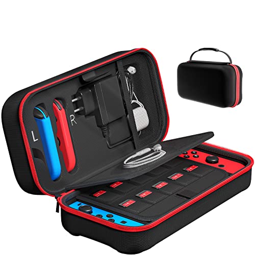 Fenolical Funda Compatible con Nintendo Switch y Switch OLED, Estuche Dura, Carcasa Rígida de Viaje para Consola, Adaptador AC, Joy-con, 20 Cartuchos de Juegos y Accesorio etc