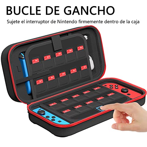 Fenolical Funda Compatible con Nintendo Switch y Switch OLED, Estuche Dura, Carcasa Rígida de Viaje para Consola, Adaptador AC, Joy-con, 20 Cartuchos de Juegos y Accesorio etc