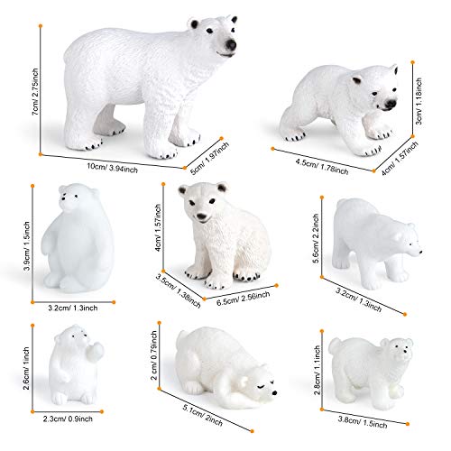 FEPITO 8 Piezas Invierno Realista del Oso Polar Animal Figuras Miniatura Figurita Toy Mini para Navidad Adornos de Bricolaje Bosque Granja del cumpleaños de la Torta Decoración